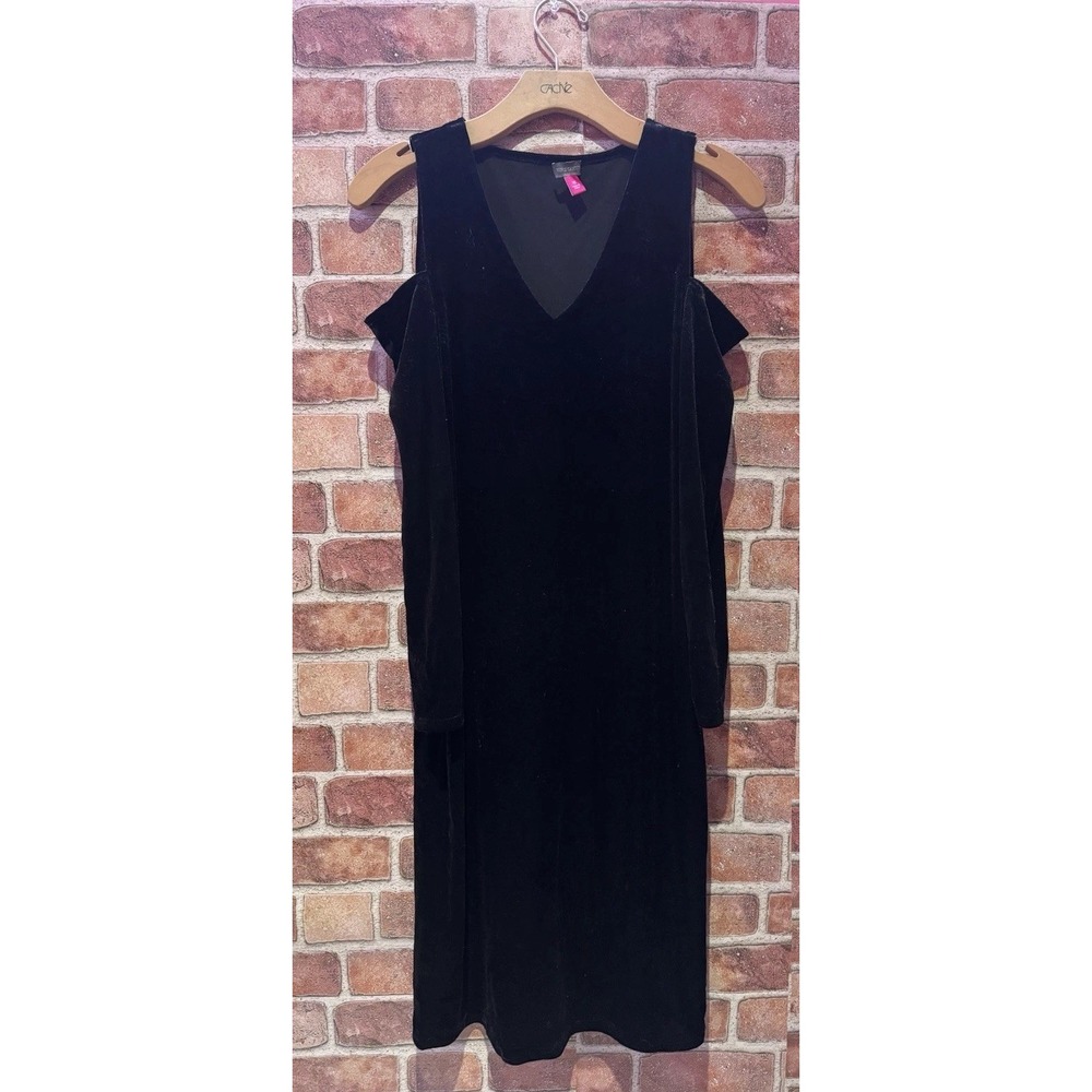 Vince Camuto Women's SizeXS Black Long Sleeve OffThe Shoulder Velvet Short Dress
